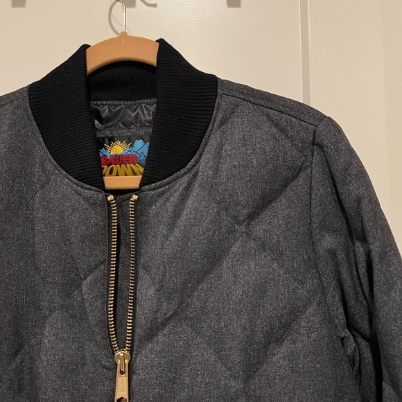 NWOT Eddie Bauer Charcoal Quilted Down Fabric Bomber Jacket - Picture 2 of 14